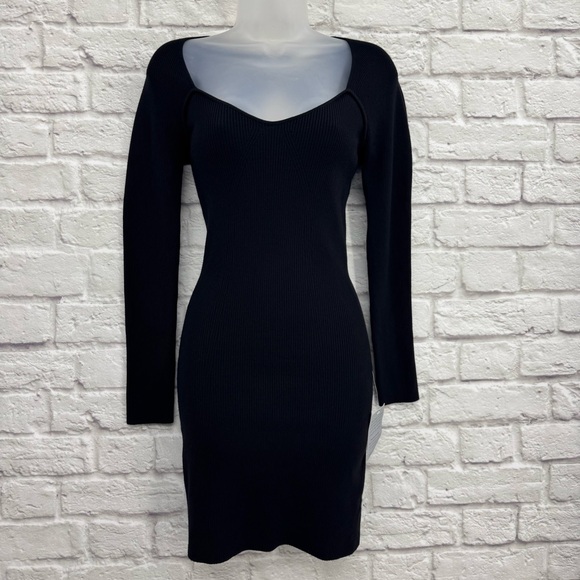 ASTR the Label Black Ribbed Knit Cutout Bodycon Midi Dress Size Small